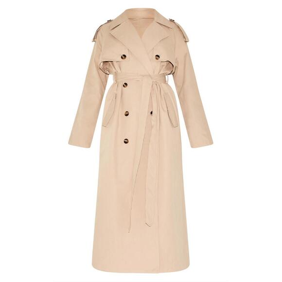 PRETTY LITTLE THINGS | Sz. 12 Beige Belted Double Breasted Trench Coat - Picture 2 of 2